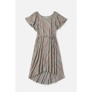 Lane Bryant Midi Dress Size‎ 18 Gray Striped High Low Hem Belted